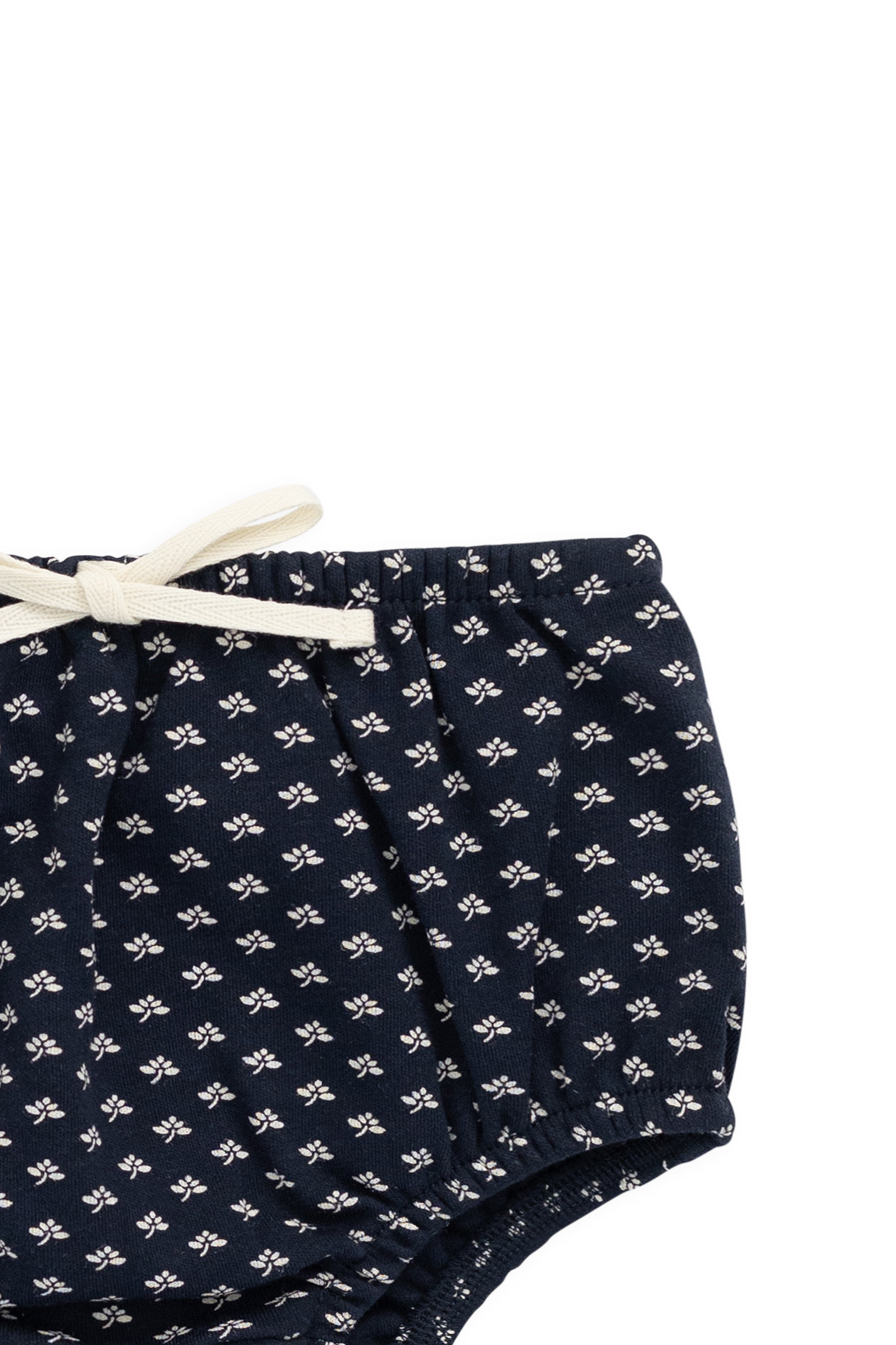 Bloomer classique en coton biologique bleu marine à motif floral vintage avec détails à volants