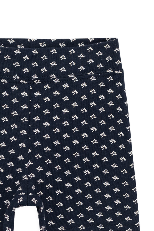 Short cycliste décontracté en coton biologique bleu marine à motif floral avec une légère extensibilité