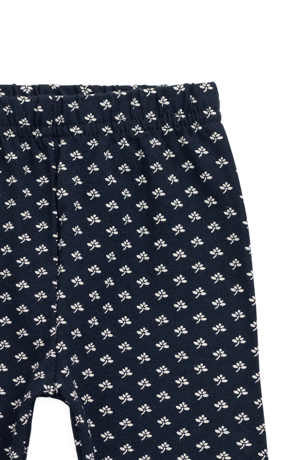 Legging en coton biologique bleu marine à fleurs, décontracté et légèrement extensible