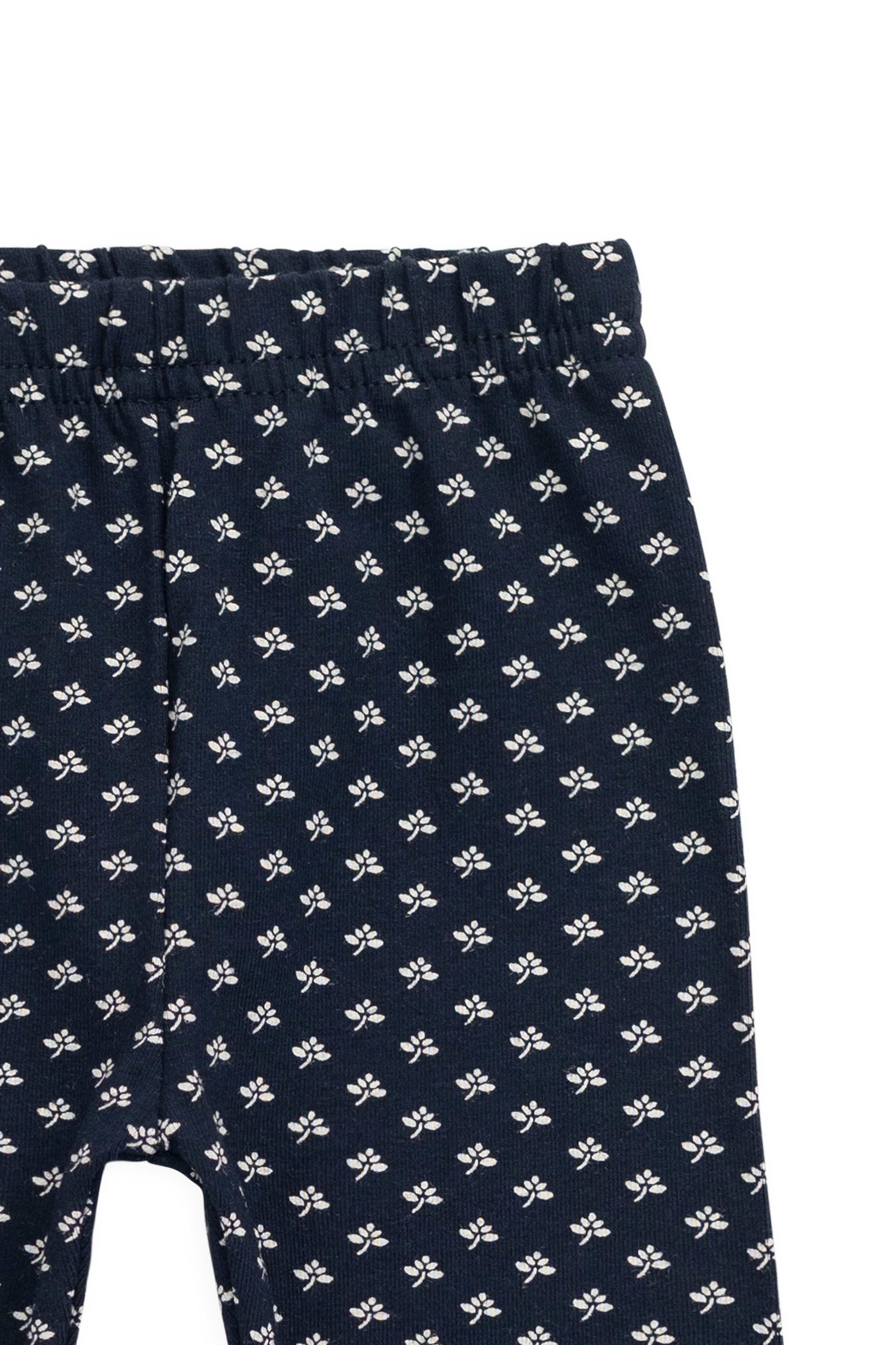 Legging en coton biologique bleu marine à fleurs, décontracté et légèrement extensible