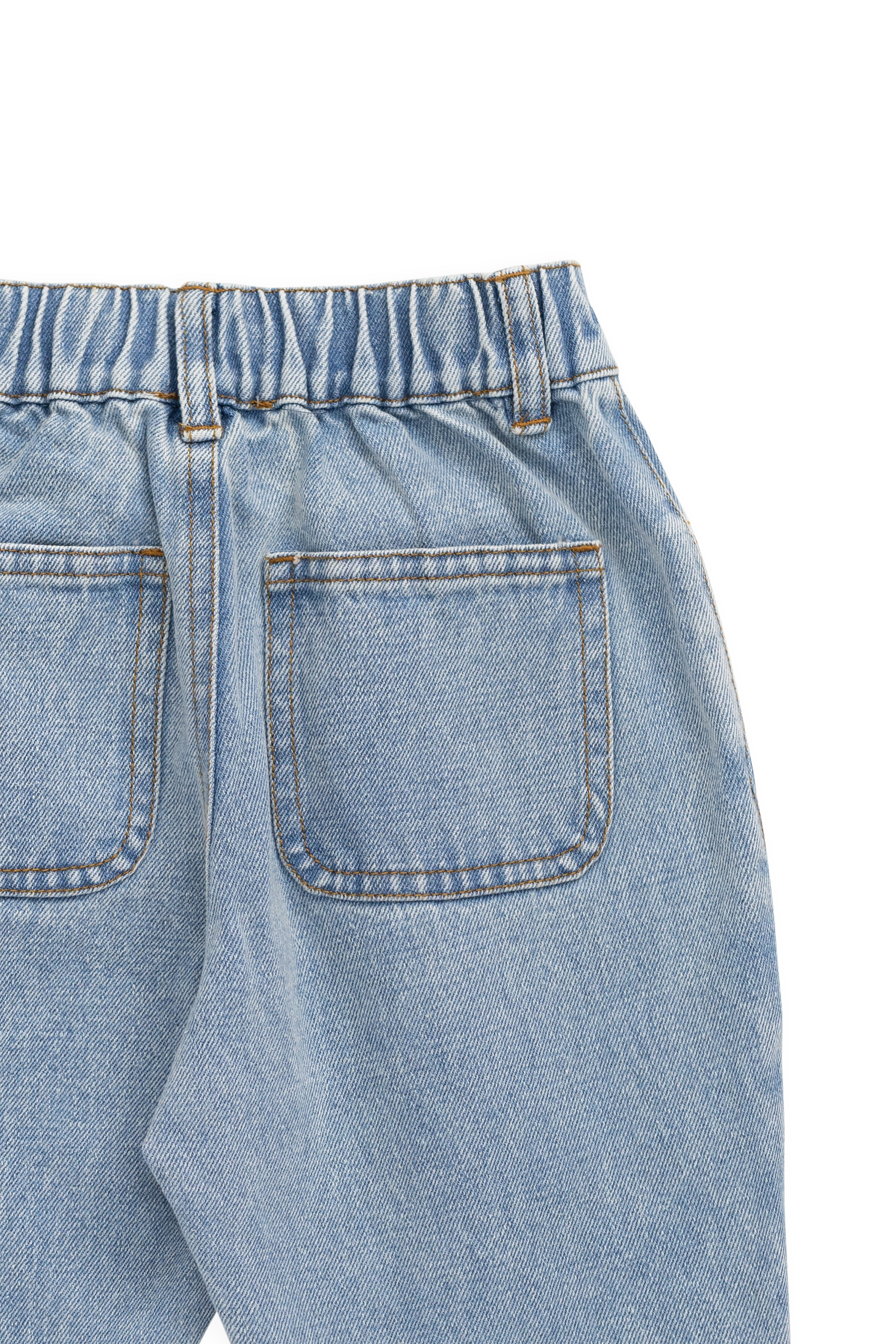 Pantalon en jean de coton délavé vintage avec taille élastique et poches avant