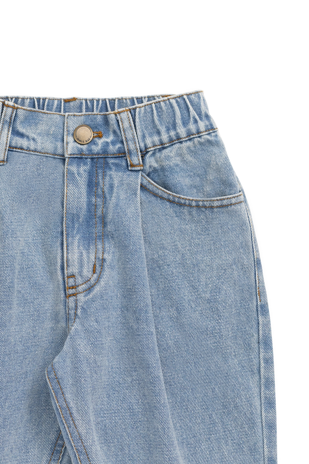Pantalon en jean de coton délavé vintage avec taille élastique et poches avant