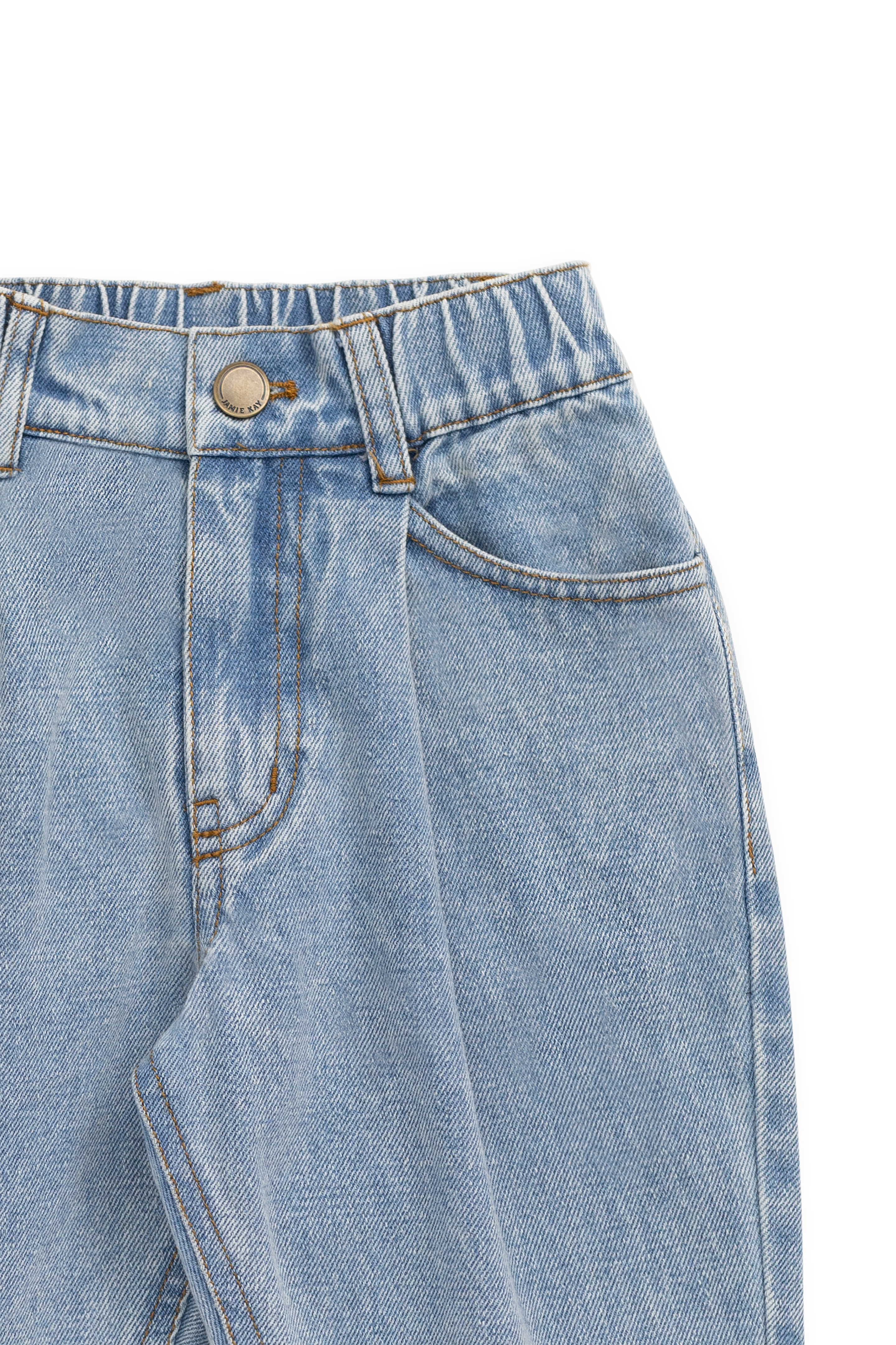Pantalon en jean de coton délavé vintage avec taille élastique et poches avant