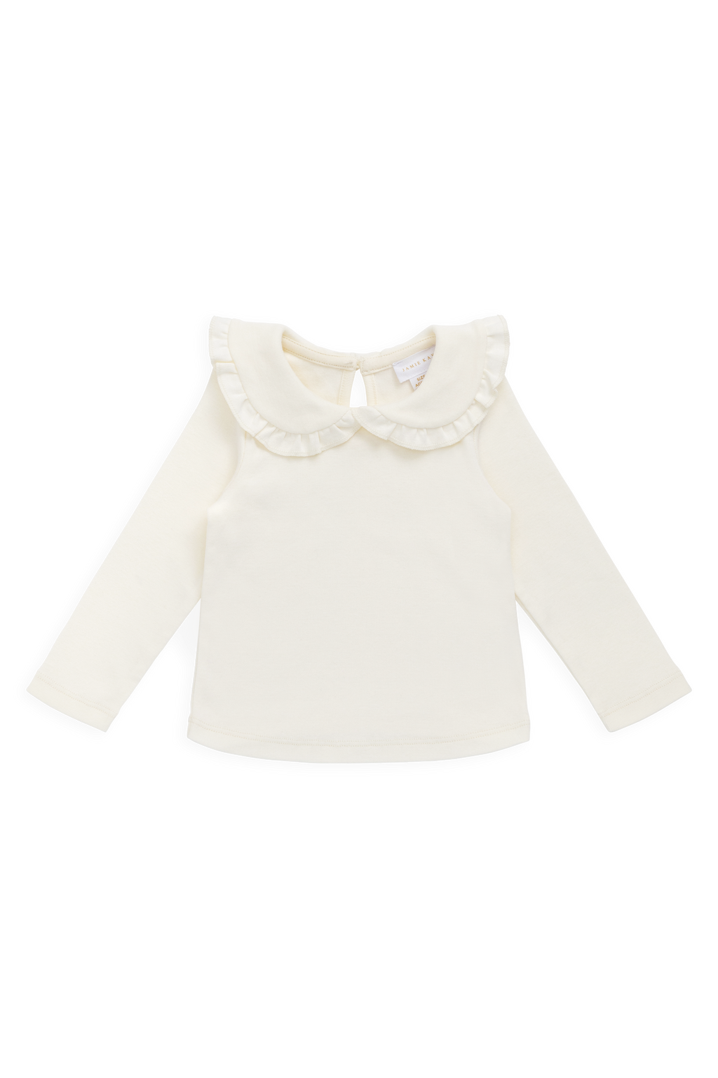 Haut en Coton Biologique Côtelé, Coloris Parchemin Classique, avec Col à Volants et Manches Longues