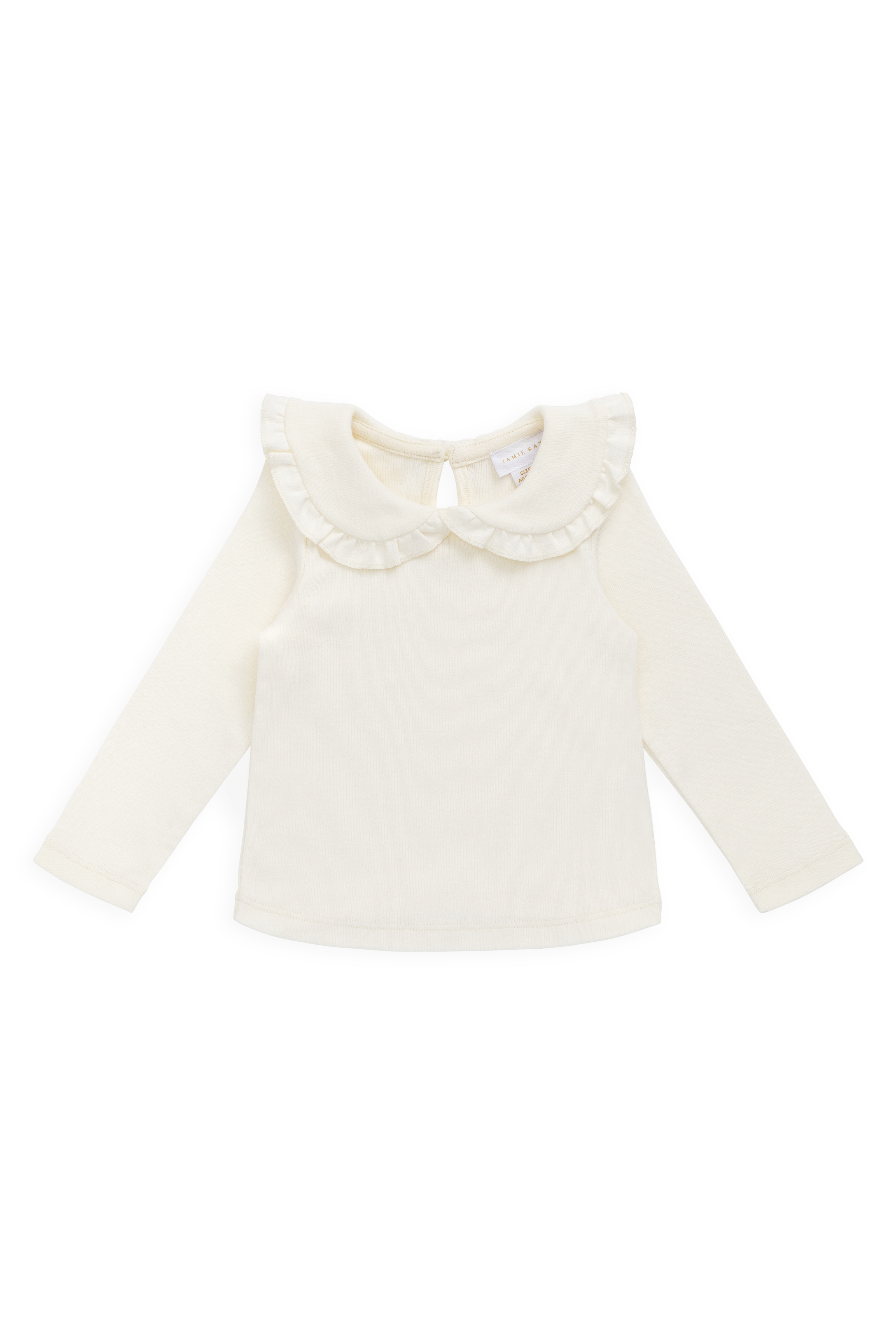 Haut en Coton Biologique Côtelé, Coloris Parchemin Classique, avec Col à Volants et Manches Longues